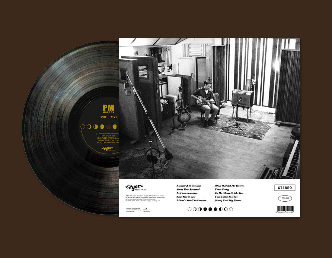 PM Warson - Cover-Rückseite und LP des Albums "True Story"